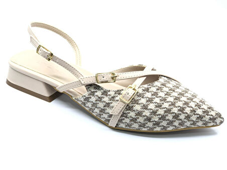 Feles Toka Detaylı Kısa Topuklu Arkası Açık Kadın Babet Ayakkabı