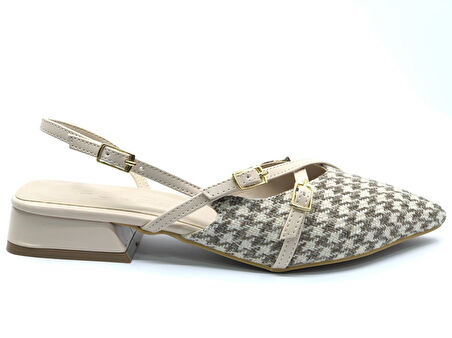 Feles Toka Detaylı Kısa Topuklu Arkası Açık Kadın Babet Ayakkabı