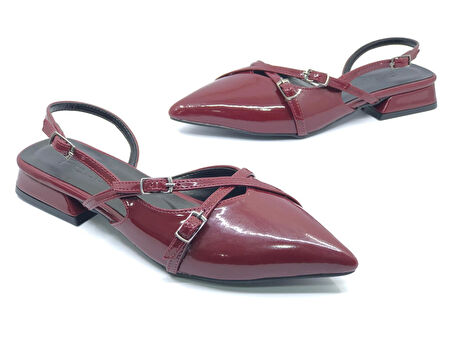 Feles Toka Detaylı Kısa Topuklu Arkası Açık Kadın Babet Ayakkabı