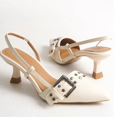 Feles Zımba Toka Detaylı Arkası Açık Stiletto Kadın Topuklu Ayakkabı