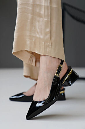 Feles Toka Detaylı Topuklu Arkası Açık Klasik Kadın Topuklu Ayakkabı Ayakkabı