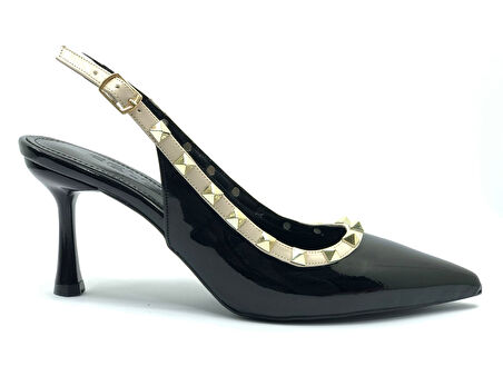 Feles Zımba Şerit Detaylı Arkası Açık Stiletto Kadın Topuklu Ayakkabı