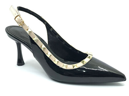 Feles Zımba Şerit Detaylı Arkası Açık Stiletto Kadın Topuklu Ayakkabı