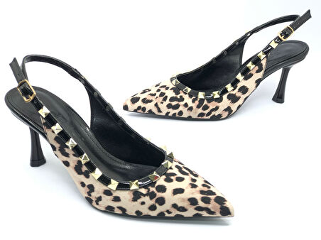 Feles Zımba Şerit Detaylı Arkası Açık Stiletto Kadın Topuklu Ayakkabı