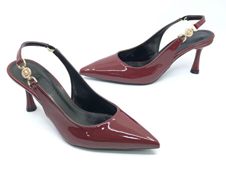 Feles Yan Toka Detaylı Arkası Açık Stiletto Kadın Topuklu Ayakkabı