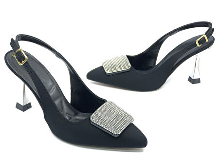 Feles Taş Toka Detaylı Arkası Açık Stiletto Kadın Topuklu Ayakkabı