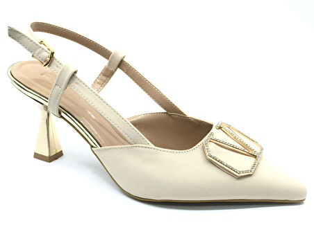 Feles V Toka Detaylı Arkası Açık Stiletto Kadın Topuklu Ayakkabı