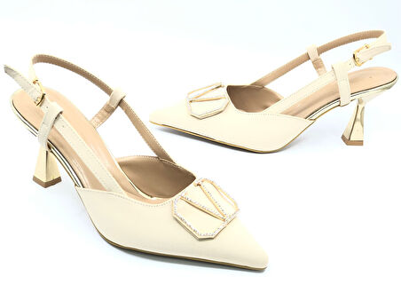 Feles V Toka Detaylı Arkası Açık Stiletto Kadın Topuklu Ayakkabı