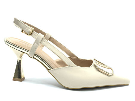 Feles V Toka Detaylı Arkası Açık Stiletto Kadın Topuklu Ayakkabı