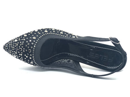 Feles Arkası Açık Şeffaf Taş Detaylı Sindirella Kadın Topuklu Ayakkabı