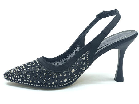 Feles Arkası Açık Şeffaf Taş Detaylı Sindirella Kadın Topuklu Ayakkabı