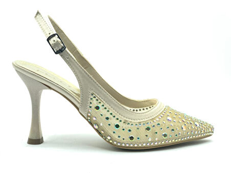 Feles Arkası Açık Şeffaf Taş Detaylı Sindirella Kadın Topuklu Ayakkabı