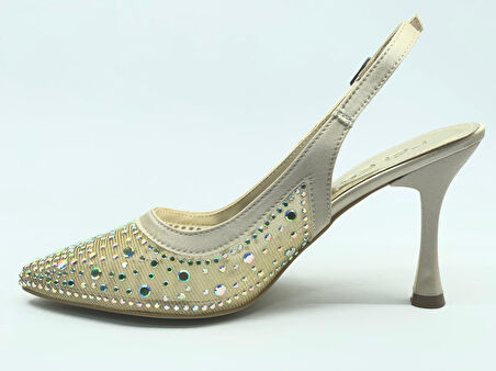 Feles Arkası Açık Şeffaf Taş Detaylı Sindirella Kadın Topuklu Ayakkabı