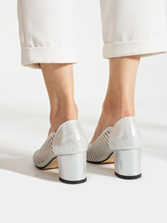 Feles Lazer Detaylı Taşlı Kadın Klasik Topuklu Ayakkabı