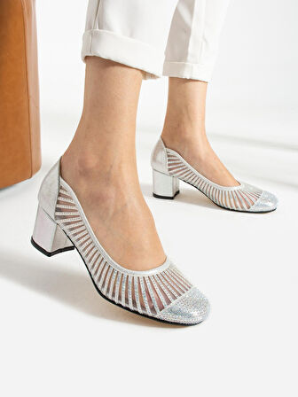 Feles Lazer Detaylı Taşlı Kadın Klasik Topuklu Ayakkabı