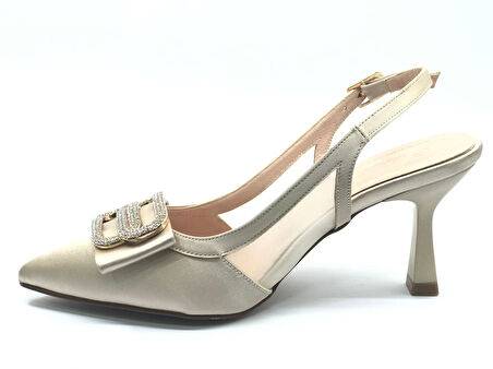 Feles Arkası Açık Yanı Şeffaf Taş Detaylı Kadın Topuklu Ayakkabı