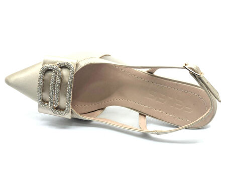 Feles Arkası Açık Yanı Şeffaf Taş Detaylı Kadın Topuklu Ayakkabı