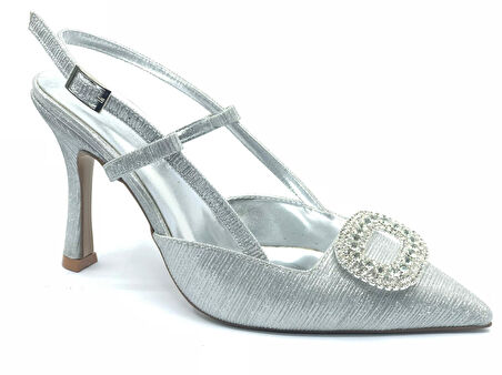 Feles Taş Toka Detaylı Arkası Açık Stiletto Kadın Topuklu Ayakkabı