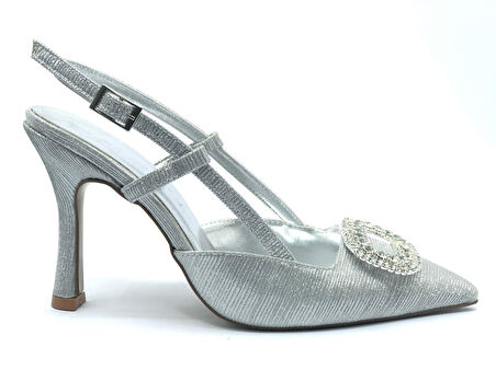 Feles Taş Toka Detaylı Arkası Açık Stiletto Kadın Topuklu Ayakkabı