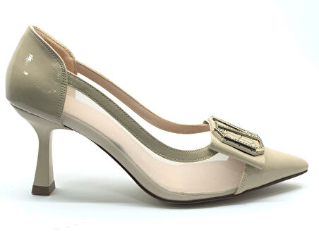 Feles Yanı Şeffaf V Toka Detaylı Kadın Topuklu Ayakkabı