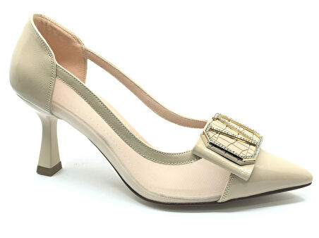 Feles Yanı Şeffaf V Toka Detaylı Kadın Topuklu Ayakkabı