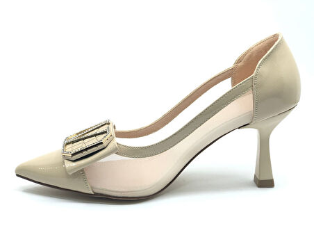 Feles Yanı Şeffaf V Toka Detaylı Kadın Topuklu Ayakkabı