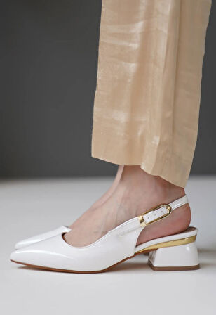 Feles Toka Detaylı Topuklu Arkası Açık Klasik Kadın Topuklu Ayakkabı Ayakkabı