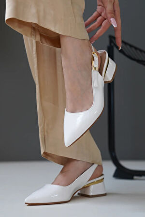 Feles Toka Detaylı Topuklu Arkası Açık Klasik Kadın Topuklu Ayakkabı Ayakkabı