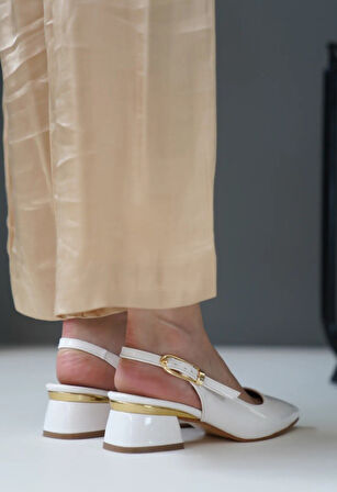 Feles Toka Detaylı Topuklu Arkası Açık Klasik Kadın Topuklu Ayakkabı Ayakkabı