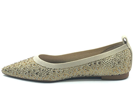 Feles Sivri Burun Taş Detaylı Kadın Babet Ayakkabı