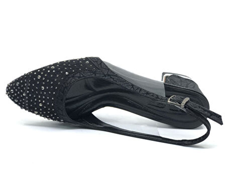 Feles Arkası Açık Şeffaf Taş Detaylı Sindirella Kadın Kısa Topuklu Ayakkabı