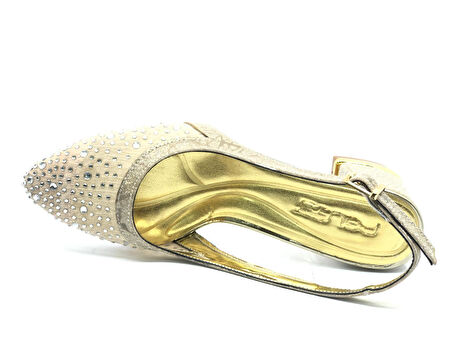 Feles Arkası Açık Şeffaf Taş Detaylı Sindirella Kadın Kısa Topuklu Ayakkabı