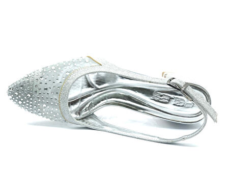 Feles Arkası Açık Şeffaf Taş Detaylı Sindirella Kadın Kısa Topuklu Ayakkabı