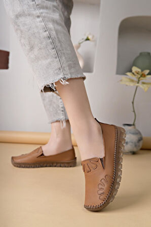 Ayakdaş Saraç Detaylı Hakiki Deri Kadın Babet Ayakkabı