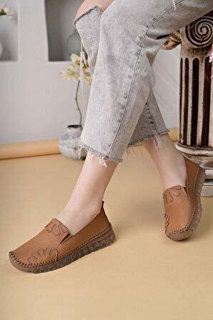 Ayakdaş Saraç Detaylı Hakiki Deri Kadın Babet Ayakkabı