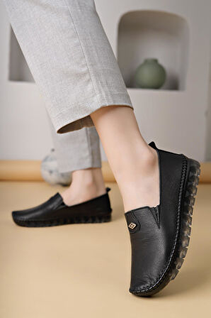 Ayakdaş Saraç Detaylı Şeffaf Taban Hakiki Deri Kadın Babet Ayakkabı