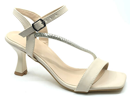 Mehtap Şerit Taş Detaylı Tek Bantlı Kadın Topuklu Abiye Ayakkabı