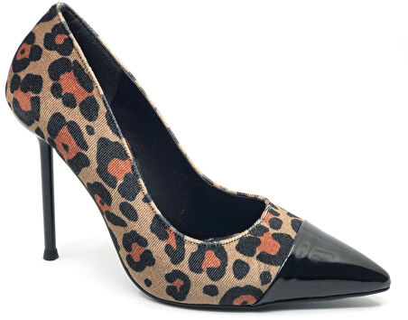 Feles İnce Topuklu Leopar Desenli Stiletto Kadın Ayakkabı
