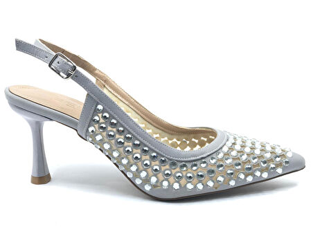 Feles Arkası Açık Zümrüt Taş Detaylı Stiletto Kadın Ayakkabı