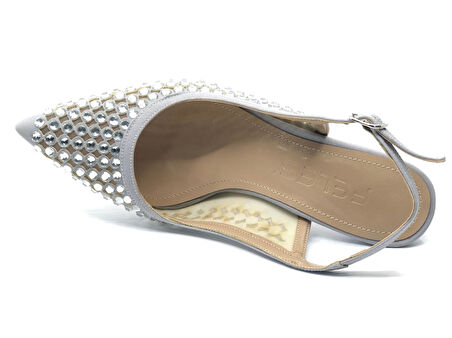 Feles Arkası Açık Zümrüt Taş Detaylı Stiletto Kadın Ayakkabı