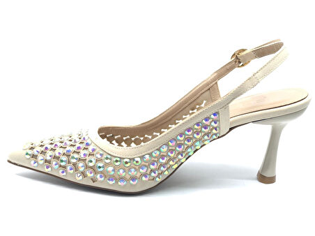 Feles Arkası Açık Zümrüt Taş Detaylı Stiletto Kadın Ayakkabı