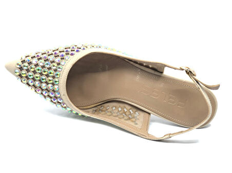 Feles Arkası Açık Zümrüt Taş Detaylı Stiletto Kadın Ayakkabı