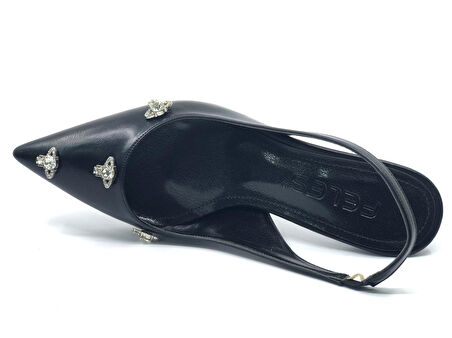 Feles Arkası Açık Taş Detaylı Stiletto Kadın Ayakkabı