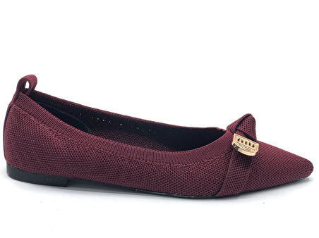 Feles Triko Fiyonk Detaylı Sivri Burun Kadın Babet Ayakkabı