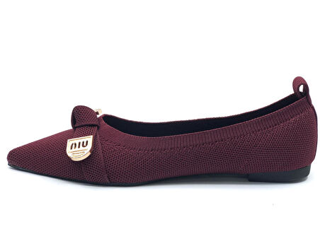 Feles Triko Fiyonk Detaylı Sivri Burun Kadın Babet Ayakkabı