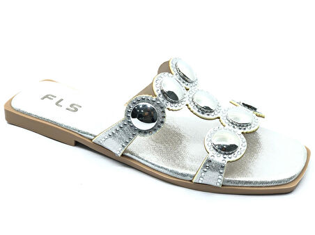 Feles İnce Taban Taş Detaylı Kadın Terlik