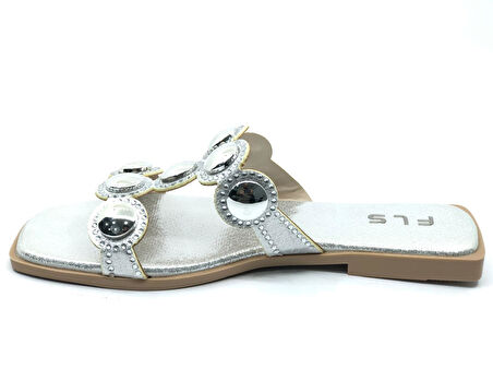 Feles İnce Taban Taş Detaylı Kadın Terlik