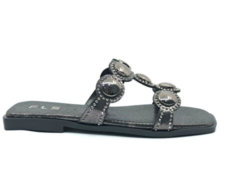 Feles İnce Taban Taş Detaylı Kadın Terlik