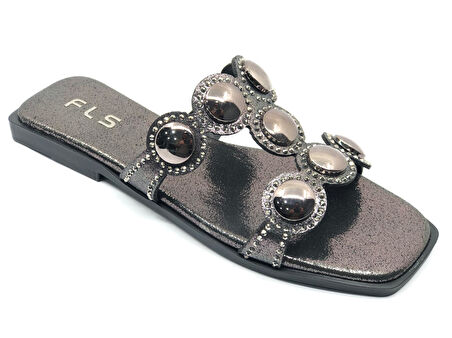 Feles İnce Taban Taş Detaylı Kadın Terlik