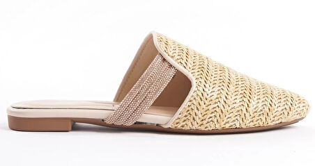 Feles İnce Taban Hasır Detaylı Kadın Terlik